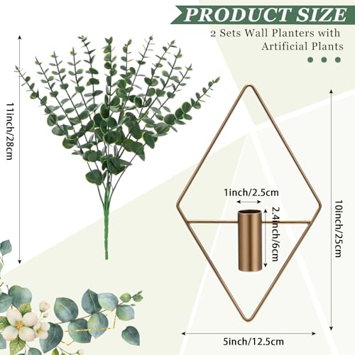 Canlierr 4 Pieces Bronze Wall Decor Hanging Planters with Artificial Plants Metal Hanging Vase Indoor Plants Holder Modern Boho Wall Art for Bathroom Bedroom Living Room Decor, Eucalyptus - color: Antique Bronze, size: Eucalyptus