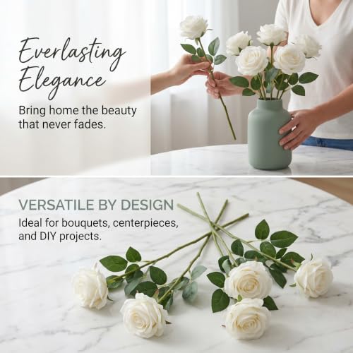 52pcs Ivory Roses Artificial Flowers Ivory White Roses Fake Flowers Silk Roses with Stems for DIY Wedding Bouquets Bridal Shower Centerpieces Arrangements Party Decorations - color: Ivory