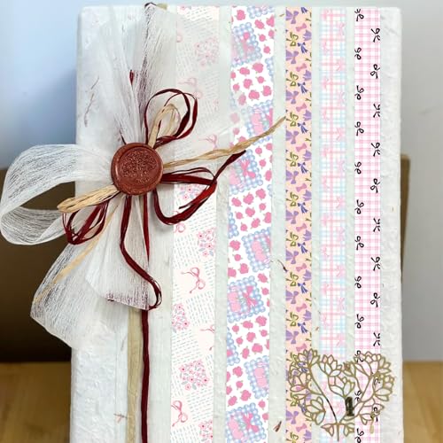 16 Rolls Vintage Washi Tape Set with Bowknot Patterns, Decorative Scrapbook Tape for Journaling Supplies, DIY Crafts and Bullet Journals - color: Pink