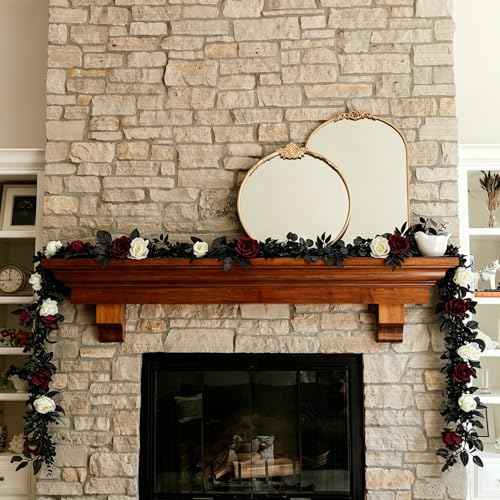 CQURE 2Pack Eucalyptus Garland,Artificial Eucalyptus Leaves Flowers Table Greenery Garland Wreath Vines for Wedding Party Fireplace Bedroom Room Decor - size: 17.7 Ft with Flowers-Black