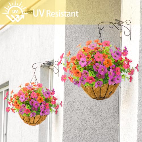 ATTGREAT Artificial Spring Flowers for Outdoors Faux Plants UV Resistant Realistic Fake Flowers Outside for Garden Planter Porch Home Decor, 6 Bundles (Multicolor) - color: 3 Multicolor, size: 6Pcs