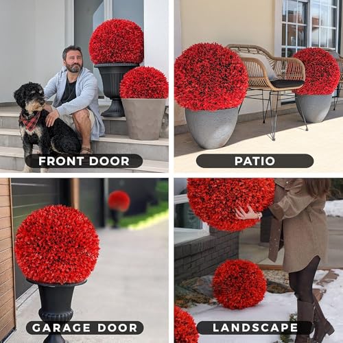 365 Curb Appeal 23" XL Topiary Balls (Burning Bush, 2 Topiary Balls (4 Halves)) - color: Red Burning Bush, size: 2 topiary balls (4 halves)