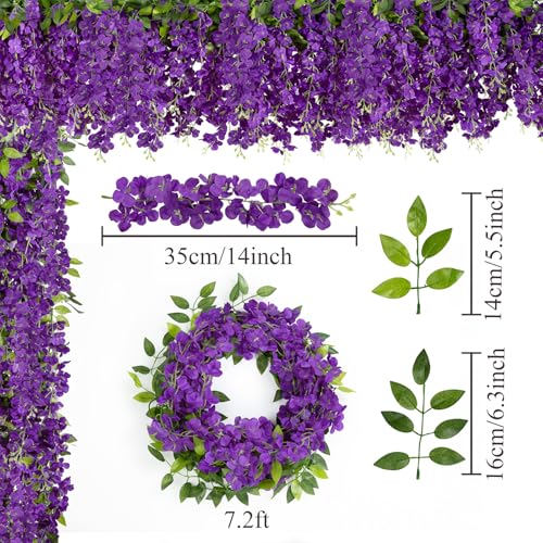 U'Artlines 10Pcs 7.2 Ft/Piece Artificial Wisteria Garland Silk Fake Purple Wisteria Flowers Hanging Greenery Vines Garlands Rattan for Home Garden Wedding Arch Party Indoor Outdoor Décor - color: Purple