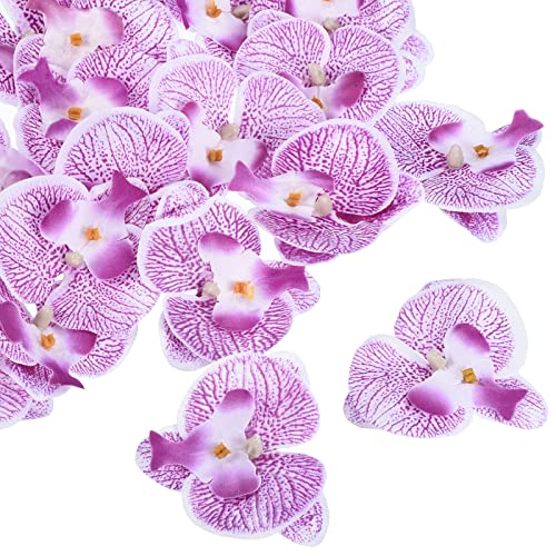 2.8" Artificial Orchid Flower Heads, 20 Pack Silk Phalaenopsis Fake Butterfly Orchid Heads for Wedding Floral Bouquet Decor DIY Craft Making, Purple