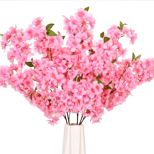 Sunm Boutique Pink Faux Cherry Blossom Branches, Artificial Cherry Blossom Stems Cherry Blossom Flowers Vase Arrangements for Wedding Home Party Kitchen Decor, Set of 3 - color: Gradient Pink, size: Pack of 3