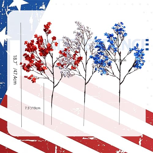 ONLY ART Red White Blue Silk Baby’s Breath Flowers – 6 Bundles, 18.7" Faux Florals with Flexible Stems for New Year and Valentine's Day Elegant Home, Wedding & Event Décor - color: Red White Blue