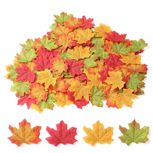 SITUMEIZI 400PC Fake Fall Leaves Autumn Fall Decor for Home Maple Leaf for Wedding Party Halloween Thanksgiving Decorations 4 Colors - color: Yellow Orange Red Brown