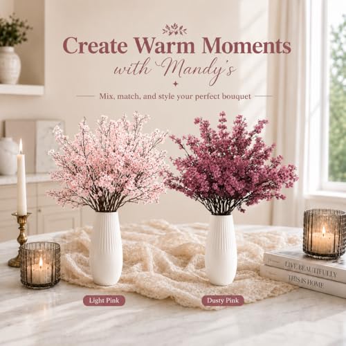 Mandy's 6 Bundles Artificial Dusty Pink Baby’s Breath Flowers | 18.5 Inch Silk Gypsophila European Style Modern Home Decor Centerpiece Neutral Wedding Flower Arrangements - color: Dusty Pink