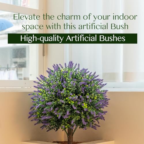 2 Pack Artificial Lavender Topiary Shrubs, 25 Inch UV Resistant Faux Greenery with Ground Plugs for Indoor Outdoor Porch, Patio & Garden Decor - color: Purple