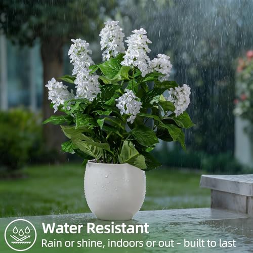 2 Pack Large Faux Hydrangea Plants UV Resistant Fake Plastic plantas Flowers Trees Indoor Outdoor Realistic Floor Plants Artificial Tree for Home Porch Garden Office Porch Patio Front Bonsai Decor - color: 9 Heads, size: 26 IN White