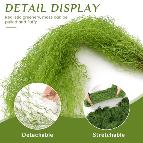 4 Pcs 33 Inch Fake Spanish Moss with 7 oz Artificial Green Moss for Potted Plants Indoor Hanging Garland Greenery Faux Vines Plants Faux Seaweed Greenery for Crafts DIY Garden Home Decor