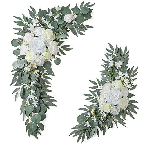 ponatia Wedding Arch Flowers (Pack of 2), Artificial White Wedding Flowers for Wedding Welcome Signs Decorations and Arch Flowers for Wedding Ceremony Reception (White & Ivory) - color: White & Ivory