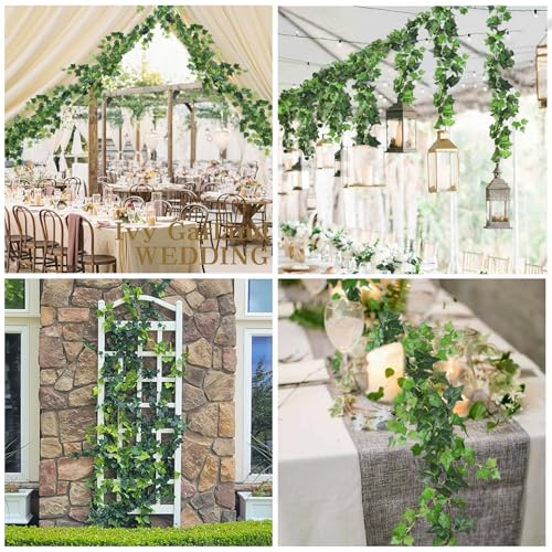RECUTMS 6 Strands Artificial Vines Ivy Garland 6.3Ft Fake Ivy Garland with Silk Leaves Faux Hanging Plants Greenery Vines for Summer Home Wall Wedding Graduation Party Room Indoor Outdoor Decor(lvy) - color: Green-dgy6pcs