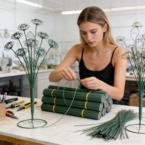 100Pcs Flower Stem Wire Kit: 2.0mm Sturdy Floral Iron Sticks for DIY Artificial Flowers, Bouquet Stems, Plant Stands & Crafting - Essential for Florists and DIY Enthusiasts (100pcs, 8 Inch (20cm)) - size: 8 Inch /20cm