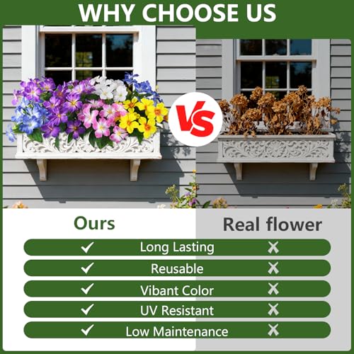 Homsunny Artificial Flowers for Outdoor, Fake Silk Flowers UV Resistant, Realistic Faux Plants Flowers for Front Door Porch Planter Patio Yard Garden Spring Decor - color: Deep Purple+blue+light Purple+pink+white+yellow