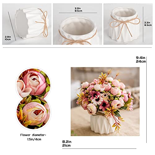 TKAS Artificial Flowers Fake Flowers Silk Rose Bouquets Decoration with Ceramics Vase for Table Home Office Wedding (Pink Bud) - color: Pink Bud