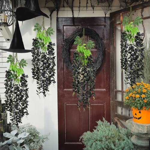 48Pcs Artificial Wisteria Hanging Flowers, 3.6Ft/Pcs Black Fake Wisteria Garland for Wedding Party Home Garden Indoor Outdoor Decoration - color: Black, size: 48Pcs