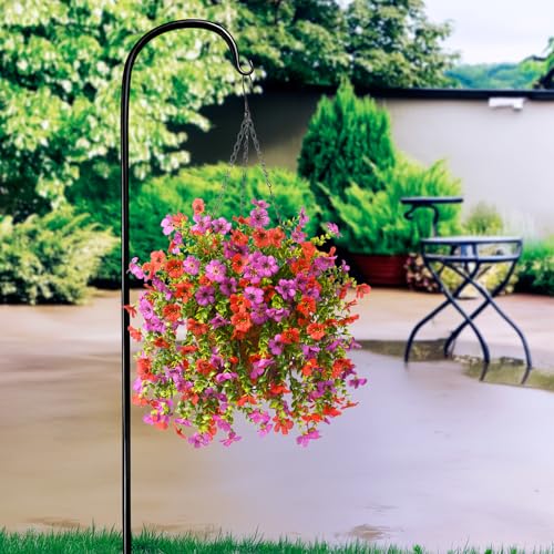 ZFProcess Artificial Hanging Flowers for Outdoors Spring Summer Decoration, 2PCS Silk Fake Daisy Realistic Outdoor Flowers UV Resistant Porch Patio Window Yard Decor(Purple Red) - color: Purple Red