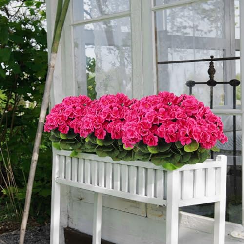 CITYES 8 Pcs Artificial Geraniums Flowers Silk Geraniums for Outdoors UV Resistant Artificial Geranium Bush Rose Red Faux Flowers Plant for Planter Garden Home Decor Patio Vase Table Centerpiece - color: Rose Red