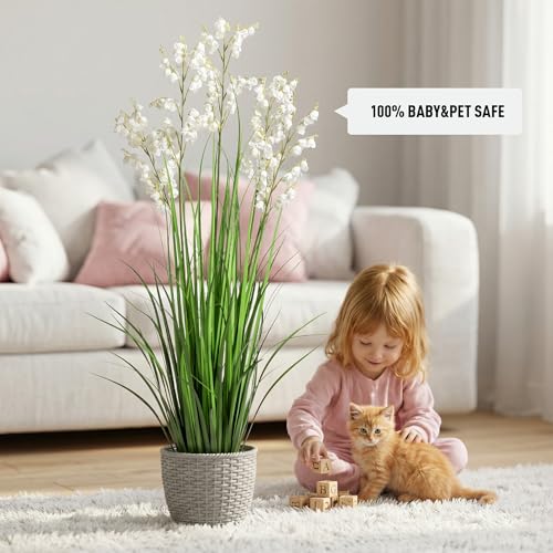 Ttranewsoo Green Onions Home Decor Fake Plants Lily of The Valley Snake Plant Home DéCor Accents Artificial Grass Room Decor Artificial Plants Indoor Artificial Grass 47“ （2PCS ） White - color: 120cm White-2pcs