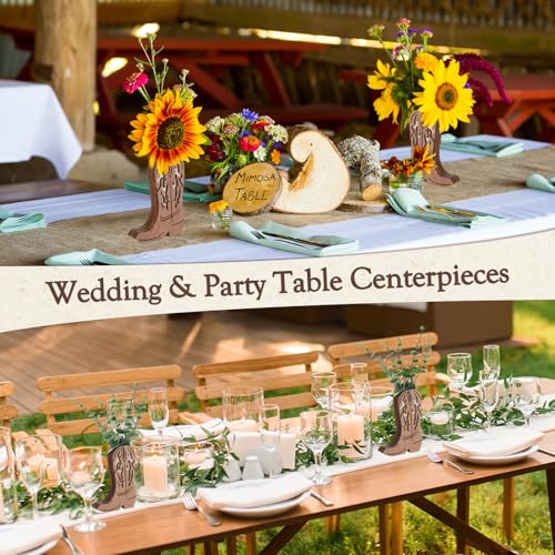 LemonRoad Wooden Cowboy Boot Vases for Wedding 6 x 4'' Small Cowboy Boot Flower Vase for Flower Faux Greenery Rustic Western Decor for Table Centerpiece Weddings Party(Classic,Brown,6 Pcs) - color: Brown, size: Classic