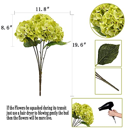 2Bouquets Artificial Fake Flowers Plants Silk Hydrangea Arrangements Wedding Bouquets Decorations Plastic Floral Home Kitchen Garden Party Festival Bar DIY(Chartreuse,5 Flower Heads) - color: Chartreuse,5 Flower Heads