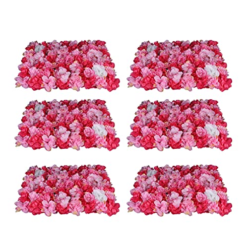 Artificial Flower Wall Panels, Silk Wedding Flower Wall Backdrop Panel, 3D Floral Panel Artificial Floral Wall Mat Flower Screen for Photo Party Wedding Wall Background Decor (6PCS Rose Red+Dark Pink) - color: 6pcs Rose Red+dark Pink