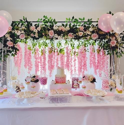 Artificial Wisteria Hanging Flowers-Fake Wisteria Flower Garland Silk Vines Rattan Decor for Home Wedding Arch Wall Garden Greenery Bedroom Outdoor Office Party Decoration(36, Dark Pink) - color: Dark Pink