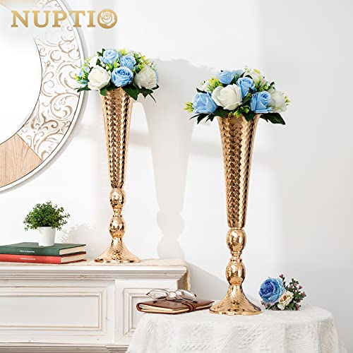NUPTIO Flower Balls for Table Centerpieces: Blue White Fake Flowers | 6 Pcs Artificial Rose Bouquet Arrangements for Wedding Birthday Party Quinceanera Decor - color: Blue & White, size: 6 Pcs