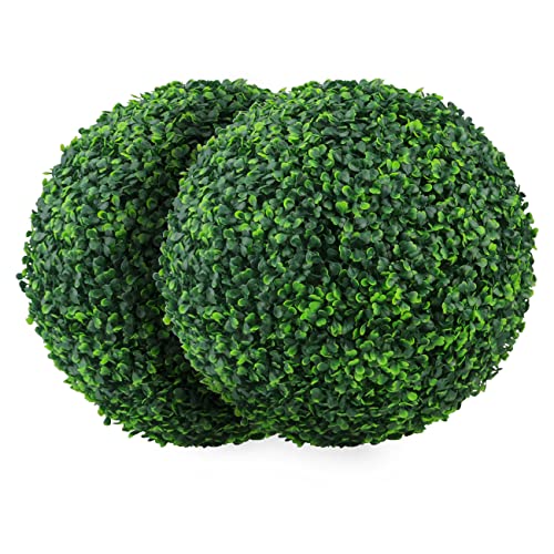 Sunnyglade 2 PCS 13 inch 4 Layers Artificial Plant Topiary Ball Faux Boxwood Decorative Balls for Backyard, Balcony,Garden, Wedding and Home Décor (13 inch) - size: 13 inch