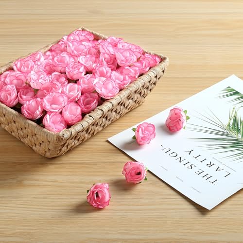 SITUMEIZI 100 Pcs 1.3 inches Mini Pink Rose Head Pink Flowers Artificial Pink Roses for Wedding Decor, Graduation Cap, Cake, DIY Flower Wall Mother's Day Home Party Decor - color: Pink