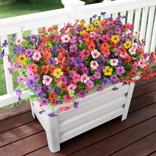 INQCMY Artificial Flowers for Outdoors Faux Plants Fake Flowers Spring Summer Decoration,12 Bundles Faux Silk Colorful Daisy Realistic UV Resistant for Outside Home Planter Window Porch Patio Yard - color: Mixed Color(2 Deep Purple,2 Light Purple,2 Red,2