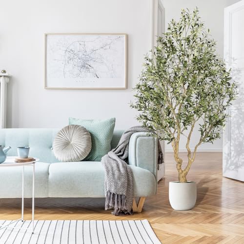 FEELEAD Faux Olive Tree 8ft, Tall Olive Trees Artificial Indoor with Natural Looking Trunk and Lifelike Fruits, Large Fake Olive Tree for Modern Home Office Decor - size: 8ft