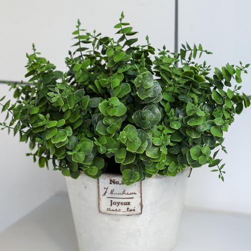 Artificial Fall Eucalyptus Plant – 8PCS Outdoor Fake Greenery, UV Resistant Fake Plants for Porch, Patio, Thanksgiving or Autumn Home Decor - Green Leaves - color: Green Leaves
