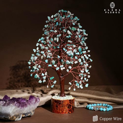 Crystal Tree of Life Birthday Gifts for Women, Men, Handmade Home Decor, Office, Room Decoration, Amazonite Reiki Healing Crystal Chakra Tree for Money, Good Luck Gifts for Her, Mom & Dad - color: Wooden Base Amazonite Crystal Tree
