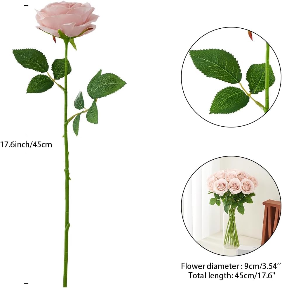 60 PCS Fake Dusty Pink Roses, Artificial Burgundy Flowers Bulk Realistic Silk Faux Rose with Stems for Wedding Decoration Anniversary Bridal Bouquet DIY Floral Arrangement Romantic Home Decor Gifts - color: Dusty Pink