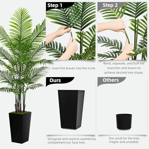 Artificial Palm Tree 6FT - Fake Tree with Black Tall Planter - Faux Tropical Areca Floor Plant in Pot - Artificial Silk Plant for Home Office Living Room Decor Indoor - color: Black, size: 6ft