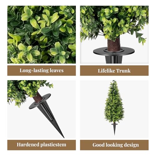 2 Pack Artificial Boxwood Topiary Trees with Ground Spike, 2FT UV Resistant Fake Shrubs Plants, Fake Evergreen Artificial Plant Brush for Indoor Outdoor Front Porch Garden - color: Boxwood-2