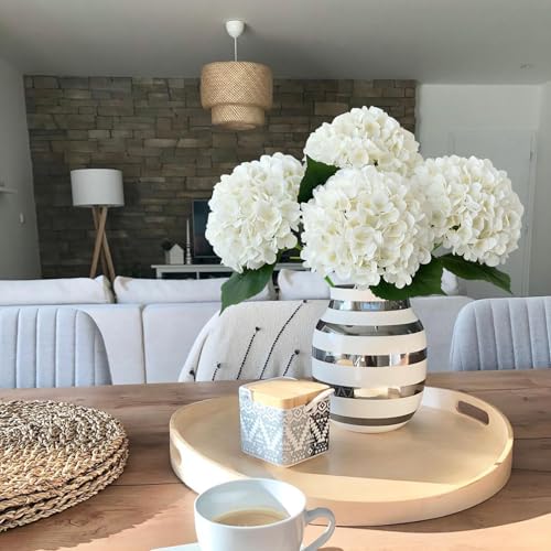 JINWOE White Hydrangea Artificial Flowers, 4Pcs 22" Large Lifelike Faux Silk Flowers, Full Fake Artificial Hydrangeas with Stems for Bouquet Table Centerpieces Home Outdoor - color: White
