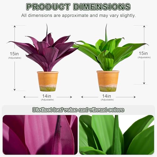 2 Set Real Touch Artificial Agave Plants, Lifelike Faux Succulent in Pot Desk Table Snake Plant Indoor Decor for Living Room Bathroom Shelf Office (Green+Purple) - color: Green+purple