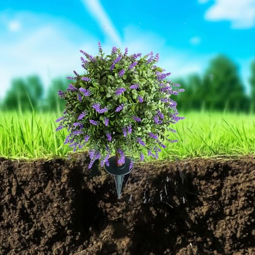 2-Piece Artificial Lavender Ball Tree, 23 inches, UV-Resistant with Wooden Stakes, for Indoor/Outdoor Decoration use