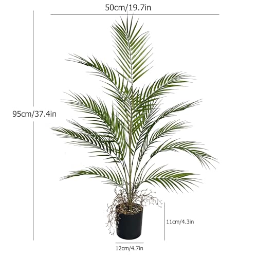 3FT Large Artificial Plants in Pot Fake Palm Tree with Black Tall Planter, Faux Tropical Areca Floor Plant, Silk Plant for Home Office Green Porch Garden Outdoor Living Room Decor Indoor