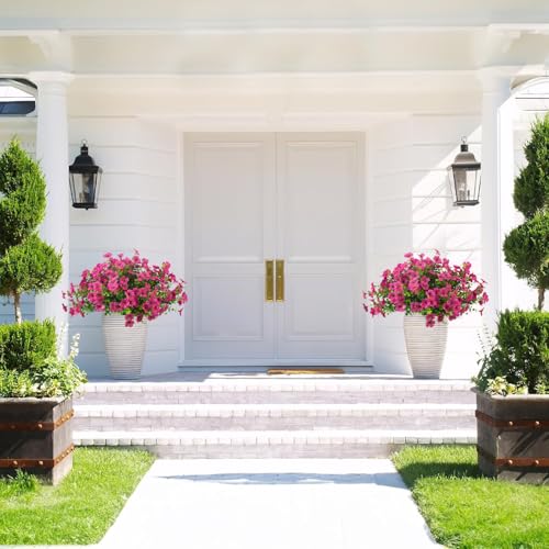 Grunyia Artificial Fake Flowers for Outdoor Spring Decoration, 16 Bundles Faux Silk Colorful Daisy UV Resistant Realistic for Outside Porch Patio Home Yard Garden Planters Pots Window Box (Red Purple) - color: Red Purple