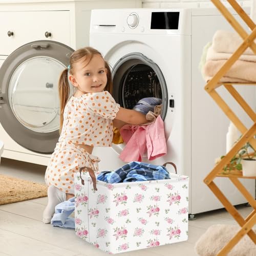 Rectangular Rose Pink Flower Basket for Girls,Waterproof collapsible laundry basket for girls,Kids Storage Baskets,Books Box,Gift Baskets,Baby Room Decor(Pink Flowers) - color: Pink Flowers