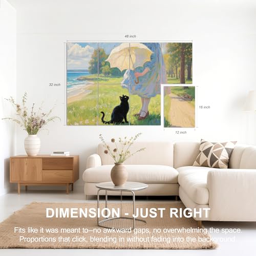 Mollywell Art Acoustic Panels, 48x32 in, Black Cat, Umbrella and Seaside | Self-Adhesive, Reduces Echo, Sound Absorbing, Modern Art Wall Decor, Living Room, Studio, Bedroom, Office - color: Black Cat, Umbrella and Seaside, size: 8 Pack Art