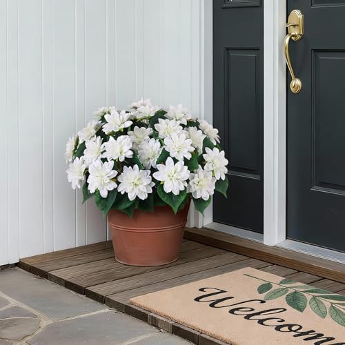 VIERENA 8 Bundles Artificial Dahlia Flowers for Outdoors Spring Summer Decor, No Fade Silk Flower Faux Dahlias Plant Arrangement for Home Garden Balcony Farmhouse（White） - color: White