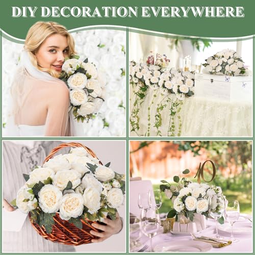 8 Bundles Artificial Peonies Flowers Boho Faux Flowers Arrangements Artificial Centerpiece Spring Bouquet Floral Wedding Decoration for Vase(Milk White) - color: Milk White
