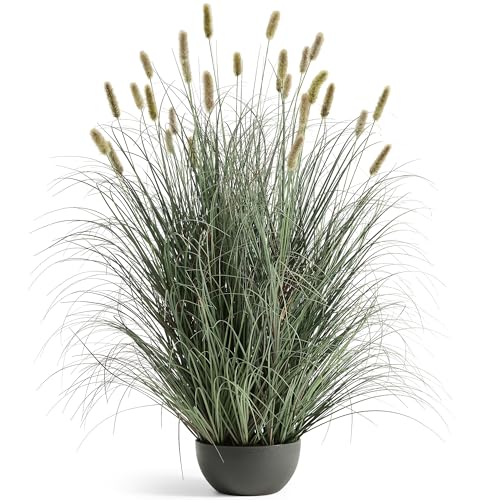 FloraFairy 4ft Onion Grass, Artificial Plant and Greenery, Fake Floor Plants Indoor Outdoor, Potted Faux Green Bristlegrass with Spikes, Large Size Horsetail Reed Grass, House Decorative - color: Yellow, size: 4ft - 1pack