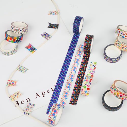 12 Rolls Happy Birthday Washi Tape, Colorful Cake Candles Masking Tapes, Balloons Birthday Hat Decorative Washi Tape for Birthday Party Gift Wrapping Scrapbooking DIY Art Crafts 16.4FT - color: U