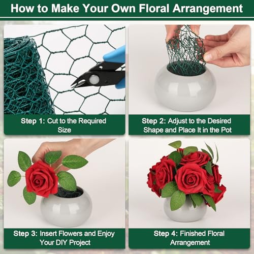 Floral Chicken Mesh for Craft, 4 x 236 Inch Galvanized Hexagonal Netting Roll, Lightweight Garden Poultry Fence for Coop & Rabbit, Metal Mesh Kit with Gloves, Ties and Plier - size: 4 x 236 Inch
